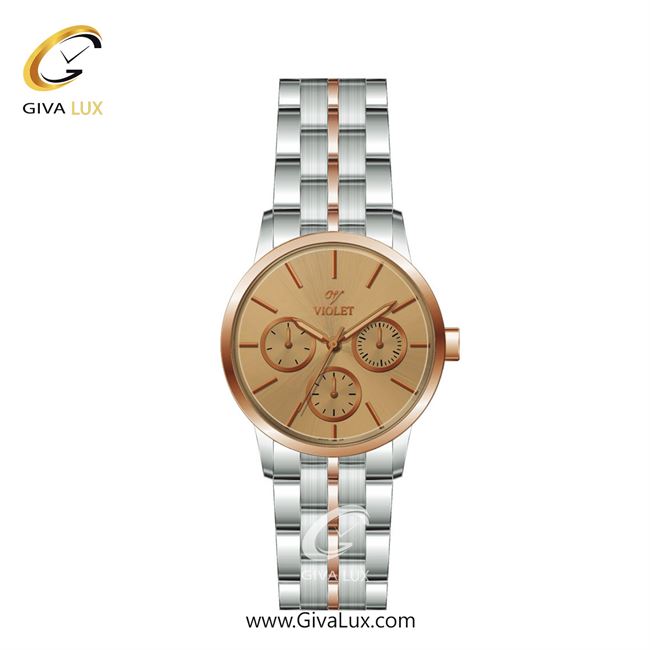 ساعت مچی اورجینال زنانه ویولت VIOLET سه موتوره فول تایم رزگلد-نقره ای | نقره ای-رزگلد| خاکی| کد رفرنس 0595/2